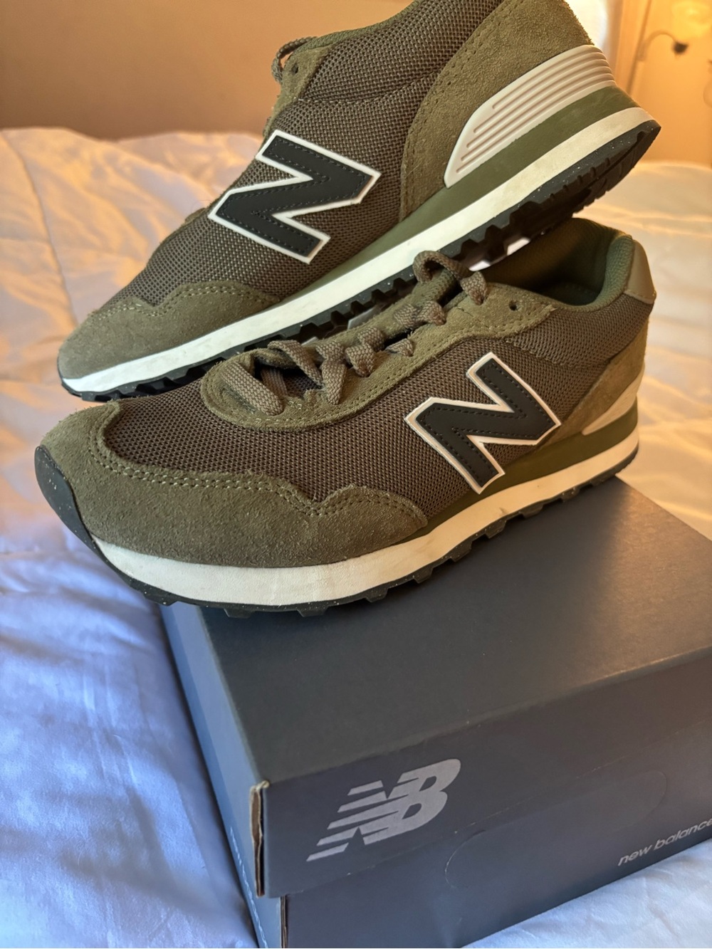 New Balance Olive Suede & Mesh Trail Sneakers